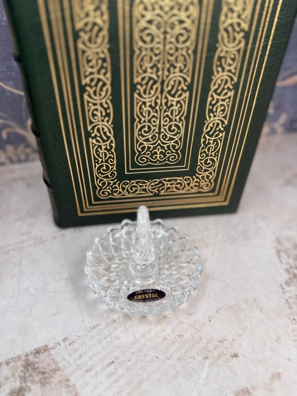 24% Lead Crystal Ring Holder Dish Cut Glass Jewelry Stand USA